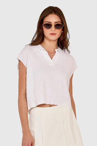 Grid Stitch Johnny Collar in White