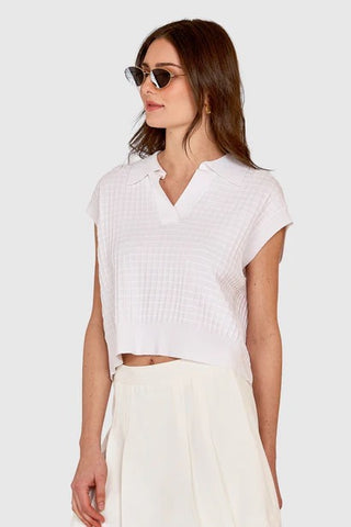 Grid Stitch Johnny Collar in White