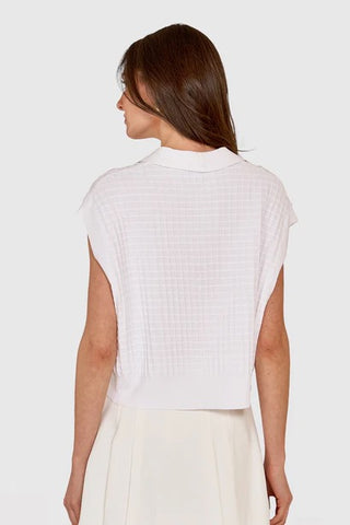 Grid Stitch Johnny Collar in White