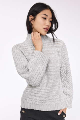 Cable knit funnel neck sweater