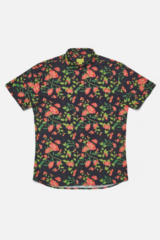 Retro Floral Print Camp Shirt