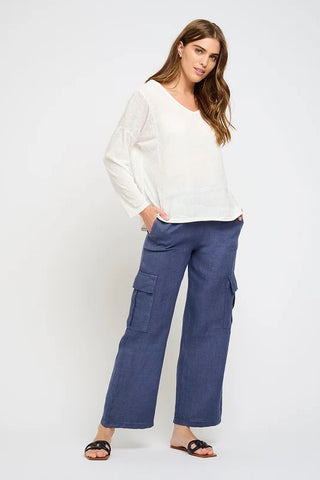 Linen Cargo Pant in Deep Sea Blue