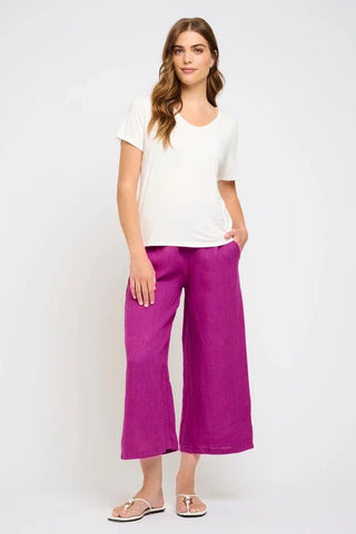 Cropped Linen Pant in Magenta