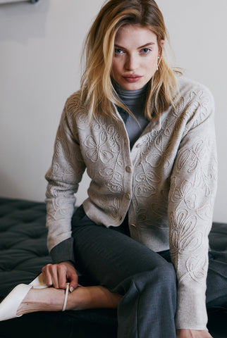 Embroidery-Stitch Cardigan in Mojave