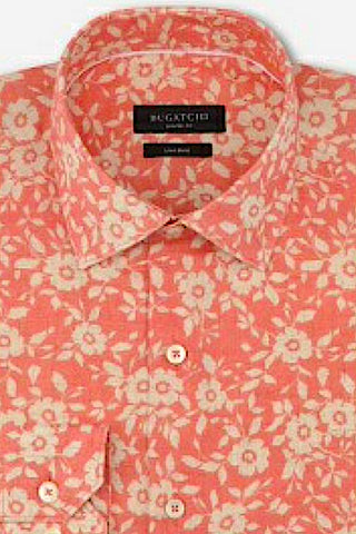 Axel Long-Sleeved Linen Shirt in Coral Floral Print