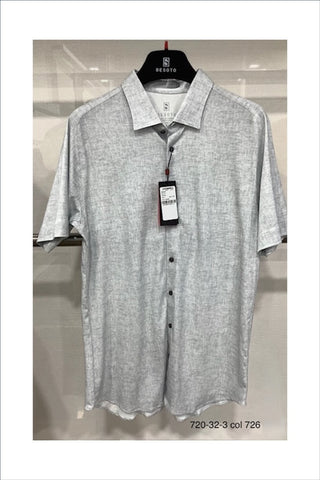 Short-Sleeved Knit Sport Shirt in Heathered Grey