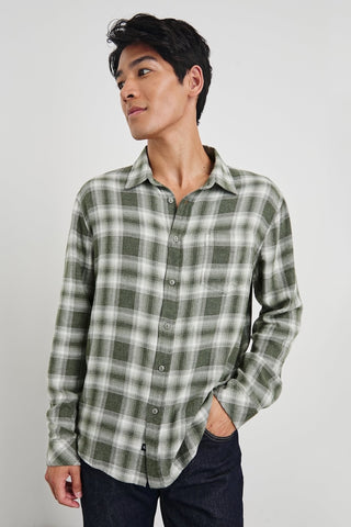 Lennox Brushed Cotton Sport Shirt in Deep-Meadow White