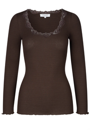 Silk Long Sleeve T-shirt with lace in 3 colours