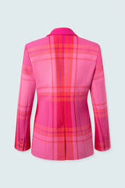 Trumpet-Sleeved Blazer in Pink-and-Red Plaid