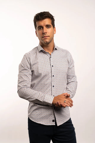 Long Sleeve Mandala Print Casual Shirt in White