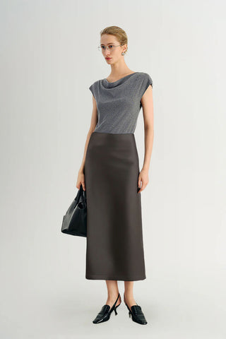 Vegan Leather Skirt in Dark Brown