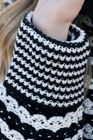 Chunky Pointelle Cardigan in Black & Ivory