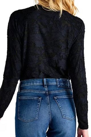 Cecelia Floral Long-Sleeved Mesh T-Shirt in Black