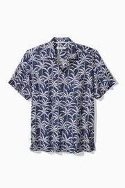 Palm Party Silk Shirt in Bering Blue