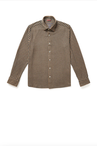 Long-Sleeved Brown Gingham Jersey Shirt