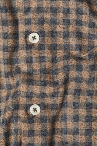 Long-Sleeved Brown Gingham Jersey Shirt