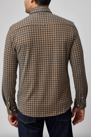 Long-Sleeved Brown Gingham Jersey Shirt