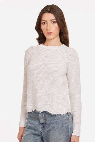 Distressed Scalloped Hem Shaker Knit Cotton Sweater 3 Colours