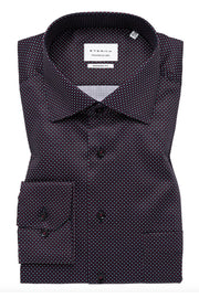 Long-Sleeved Modern-Fit Sport Shirt in Navy Burgundy Print