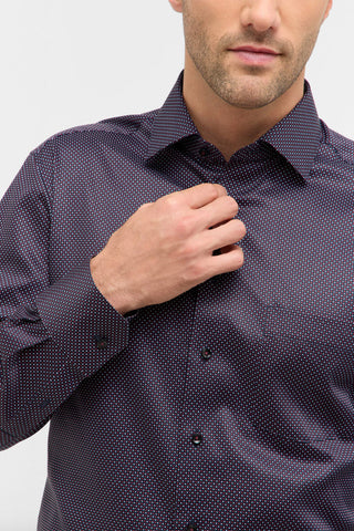 Long-Sleeved Modern-Fit Sport Shirt in Navy Burgundy Print