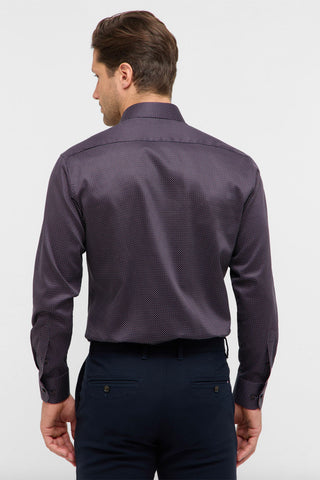 Long-Sleeved Modern-Fit Sport Shirt in Navy Burgundy Print