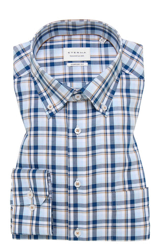 Long-Sleeved Comfort-Fit Shirt in Aqua Check