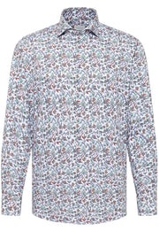 Long-Sleeved Modern-Fit Shirt in Salmon Print