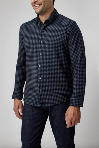 Long-Sleeved Houndstooth Jersey Shirt