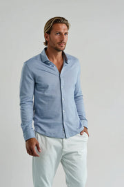 Long Sleeve Knit Casual Shirt in Blue Shadow