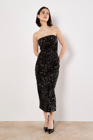 Velvet Sequin Bandeau Midi Dress