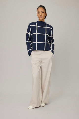 Knit Sweater in Large Navy Check