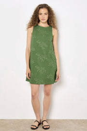Floral Embroidered Shift Dress in Thyme Green