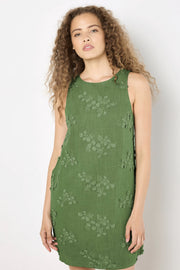 Floral Embroidered Shift Dress in Thyme Green