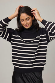 Striped Knit Turtleneck Sweater