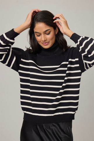 Striped Knit Turtleneck Sweater