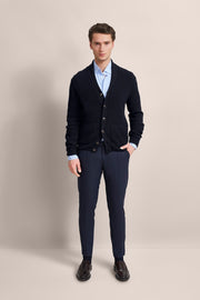 Long-Sleeved Shaker-Knit Cardigan in Navy