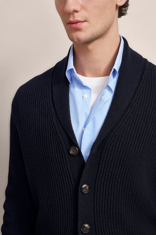 Long-Sleeved Shaker-Knit Cardigan in Navy