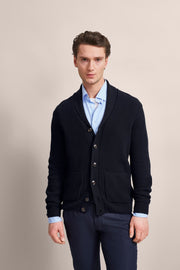 Long-Sleeved Shaker-Knit Cardigan in Navy