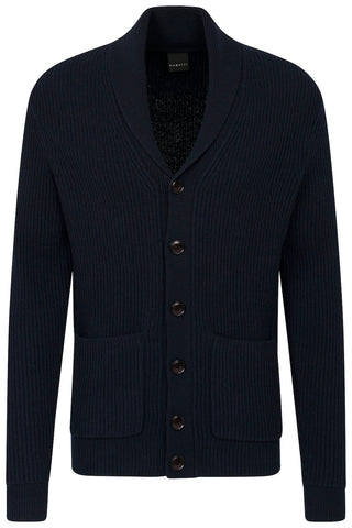 Long-Sleeved Shaker-Knit Cardigan in Navy