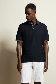 Short-Sleeved Jacquard Knit Polo in Navy