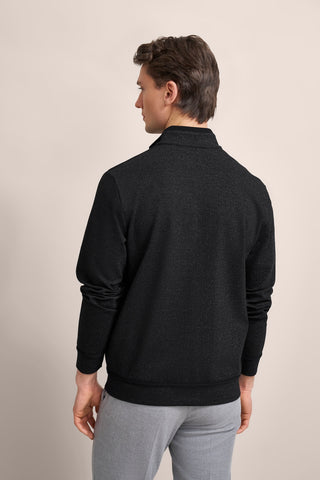 Long-Sleeved, Full-Zip Knit Sweater in Black