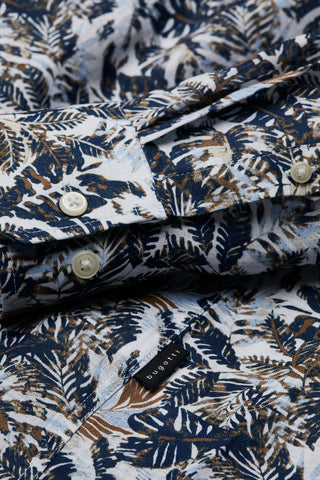 Long-Sleeved Sport Shirt in Blue-Brown Fern Print