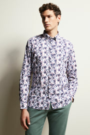 Long-Sleeved Sport Shirt in Multicoloured Tropical Print