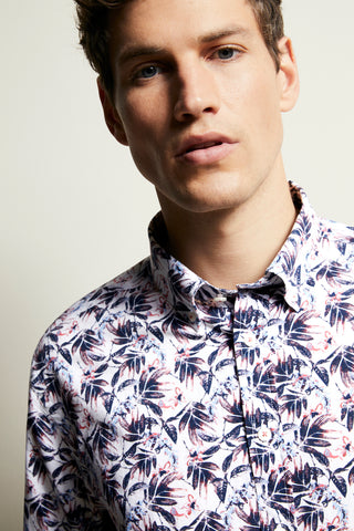 Long-Sleeved Sport Shirt in Multicoloured Tropical Print