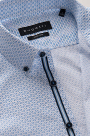 Long-Sleeved Sport Shirt With Light-Blue Geometric Print