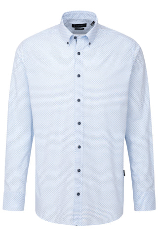 Long-Sleeved Sport Shirt With Light-Blue Geometric Print