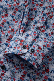 Long-Sleeved Sport Shirt in Light-Blue-and-Red Floral Print