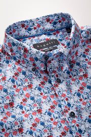 Long-Sleeved Sport Shirt in Light-Blue-and-Red Floral Print