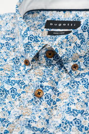 Long-Sleeved Button-Down Sport Shirt in Blue Floral Print