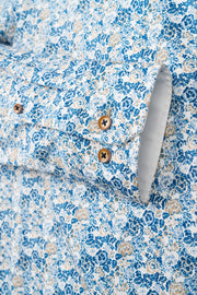 Long-Sleeved Button-Down Sport Shirt in Blue Floral Print